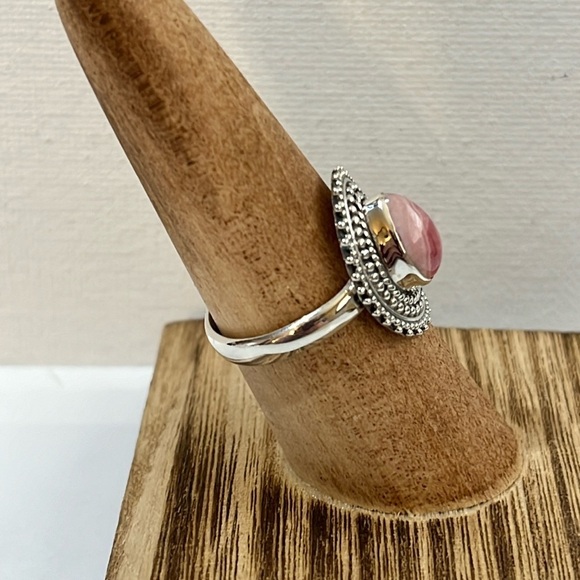 SOLID 925 STERLING SILVER GEMSTONE RHODOCHROSITE RING SIZE 8.25-8.5 - Picture 2 of 7
